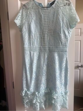 PrettyLittleThing Pale Blue Lace Ruffle Hem Dress